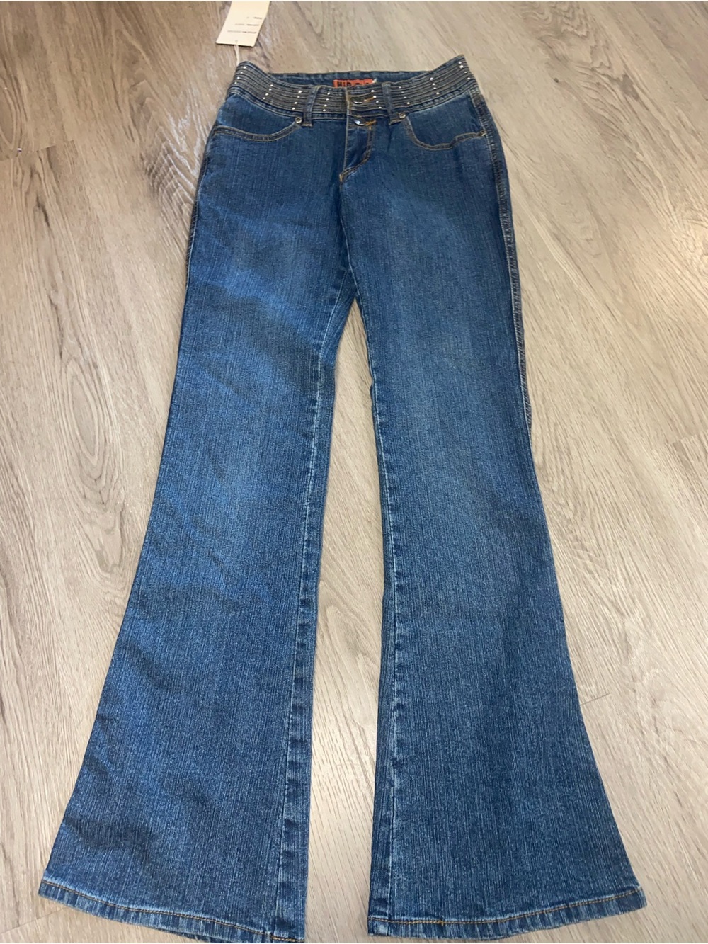 NWT Vintage HiP Jeans Y2K Rhinestone Waistband Flare Dark Wash Sz 3 Bling